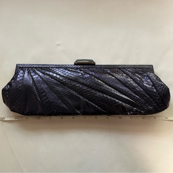 Kotur Snakeskin East West Clutch in Ink Blue/Purple Color and Crystal Closure - Picture 8 of 11